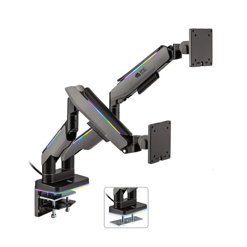 Epic Gamers Elite Dual Gas Spring RGB Monitor Arm - Grey - حامل شاشة
